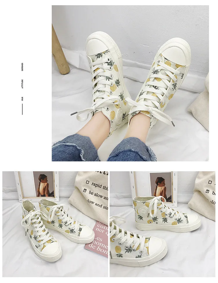 8022 Hight-top Pineapple Canvas Shoes Women's New Style Students Fruit Cloth Shoes Korean-style Versatile Strawberry Women'