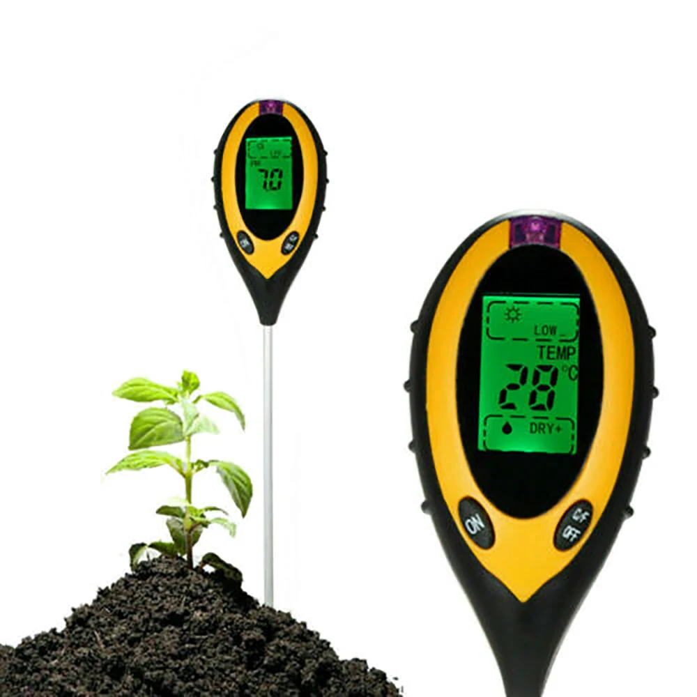 4 in 1 Soil pH Tester PH Value Sunlight Temperature Moisture Acidity Tester Soil Moisture Meter Soil Tester for Plant Flowers