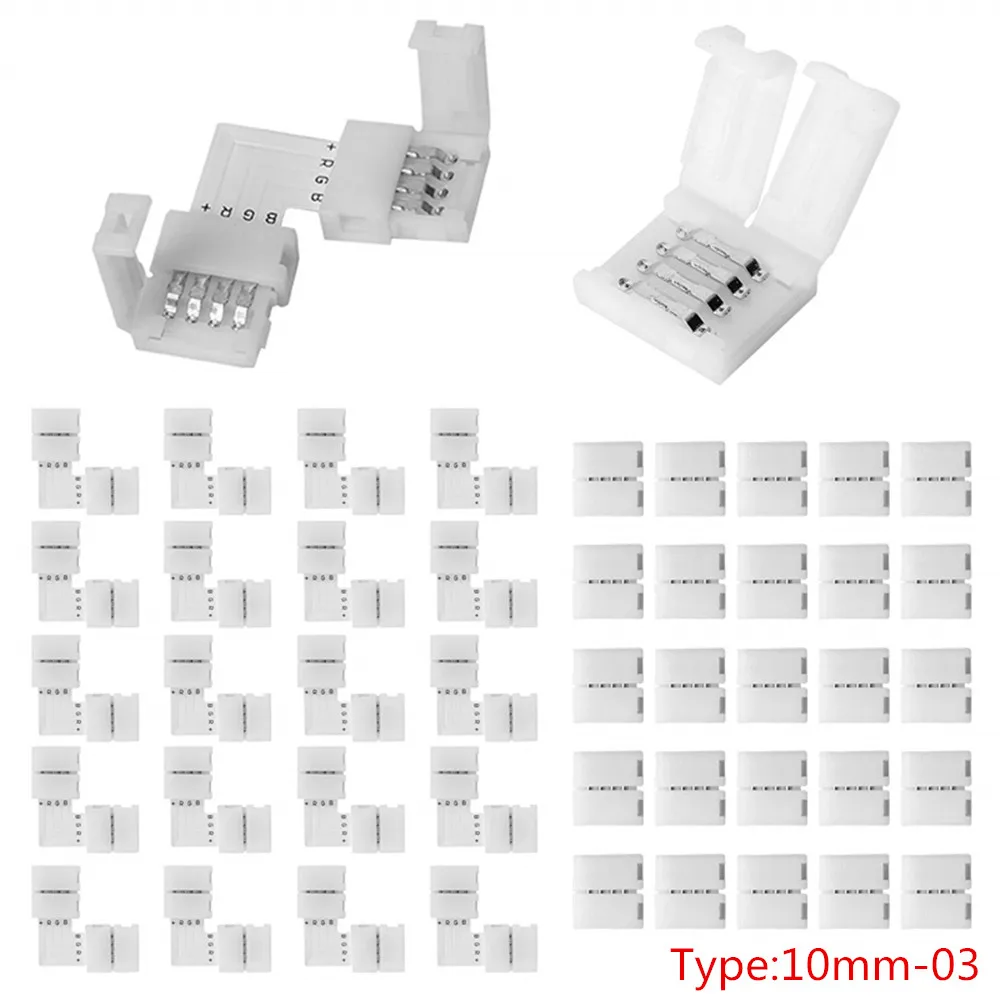 Комплект соединителей светодиодной ленты для 5050 10 мм 4 pin, включает в себя 8 типов аксессуаров для светодиодной ленты без пайки, предоставляет Большинство деталей для DIY