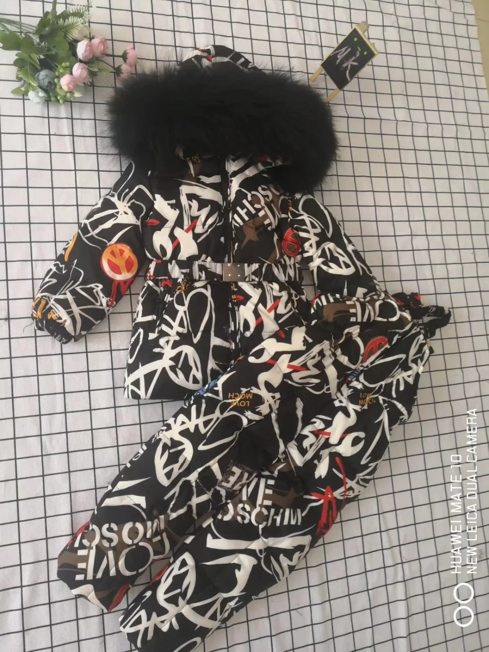 Real raccoon fur winter jacket child suit jacket+pant twinset boy& girl ski suits children down jacket outerwear parka