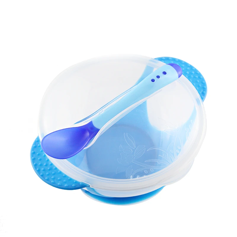 

Baby Bowl Set Training Bowl Temperature Sensing Feeding Spoon Child Tray Suction Cup Baby Dinnerware Set New