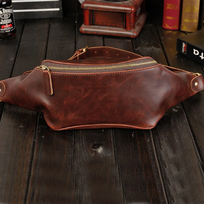

New Casual Men's Shoulder Bag Trend Pu Fashion Chest Bag Crazy Horse Leather Retro Men's Waist Bag