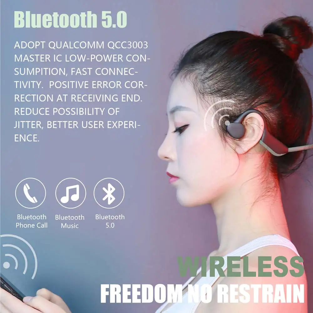 Bluetooth 5,0, беспроводные наушники, костная проводимость, наушники для спорта на открытом воздухе, гарнитура с микрофоном, гарнитура