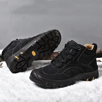 

2020 Winter Fur Snow boots Brand Leather Ankle Snow Waterproof Men Boots Plush Warm Male Casual Boot Sneakers Outdoor Boots