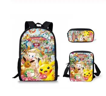 

3PCs/Set Children's Backpack Pokemon Anime Prints Pattern School Bags Set Kawaii Pikachu Design Tennagers Book Bags Set