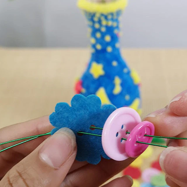 Children DIY Handmade Button Bouquet Vase Handcraft Toys Ornamnet Christmas Gift Kid toys 5