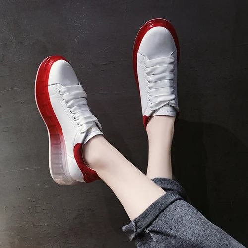 Брендовые осенние трендовые женские прозрачные кроссовки Harajuku женская прозрачная обувь на платформе белая повседневная обувь женская беговая Обувь - Цвет: Красный