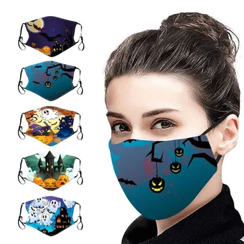 

5PC Protection Mouth for Face Dustproof Face Mask Washable Reusable Earloop Halloween Print Mouth Mask Mascarillas Masque