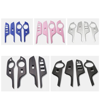 

For Toyota CHR 2018 4Pcs Car Window Lift Switch Button Panel Frame Cover Trim Chrome Blue carbon Fiber Pink Wooden