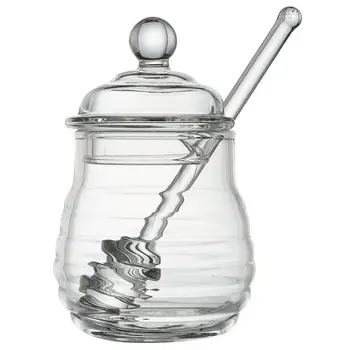 

HOT Transparent glass honey jar with lid Honey Jar with Dipper, Clear, 9 Ounces