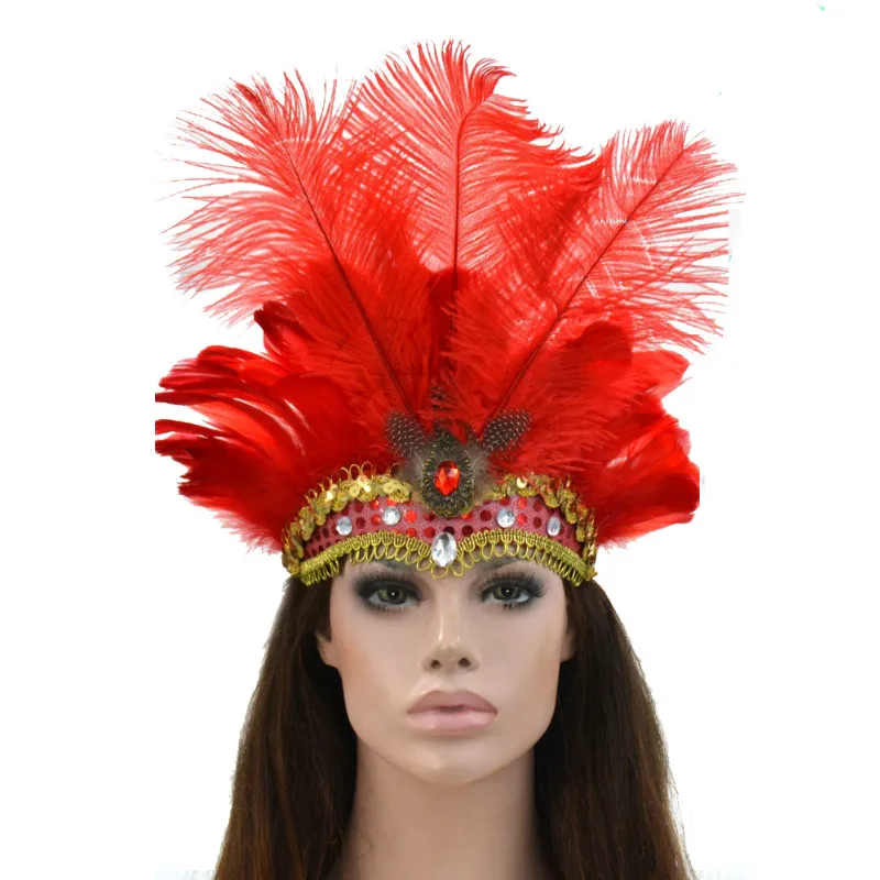 

Samba Peacock Feather Headband Gemstone Headdress Showgirl Headpiece Carnival 2019New Fashion