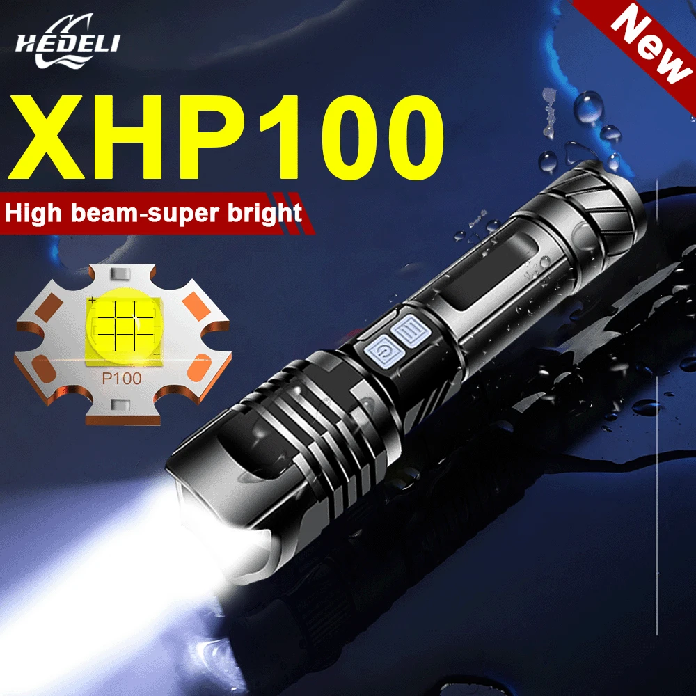 XHP100 Flashlight Led rechargeable Lamp XHP70 Powerful Waterproof Zoomable USB 26650 Battery Zoom Camp Torch light