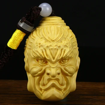 

XS150-6 CM Hand Carved Boxwood Carving Figurine Buddha Pendant Home Decor -Double Face Netsuke