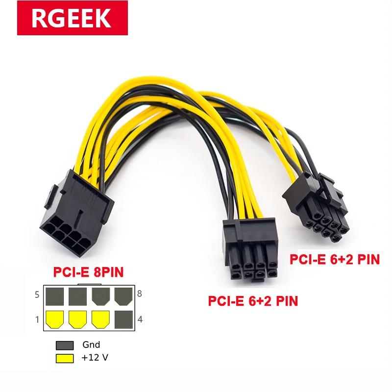 RGEEK PCI-Express PCIE 8 Pin to Dual 8 (6+2) Pin VGA Graphic Video Card GPU Adapter Power Supply Splitter Cable 20cm