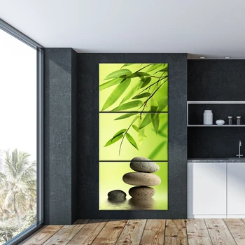 

Green Bamboo Zen Stone Mural Canvas Wall Decoration Art Picture Kitchen Bathroom Aisle Home Decoration Frameless