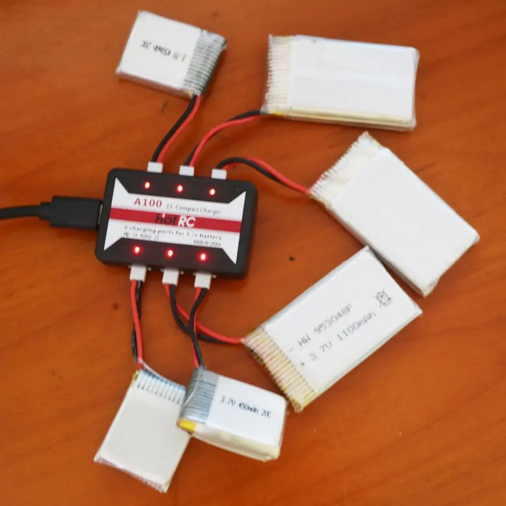 

HotRc A100 6 in 1 3.7V Lipo Battery Charger With Over Temperature Protection For Hubsan X4 Q4 H107L H107C WLtoys
