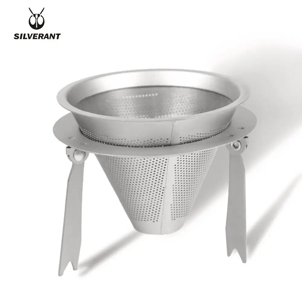 Silverant Titanium Coffee Filter Pour Over Drip Outdoor Reusable Coffee Maker With Folding Tripod With Drawstring Mesh Bag