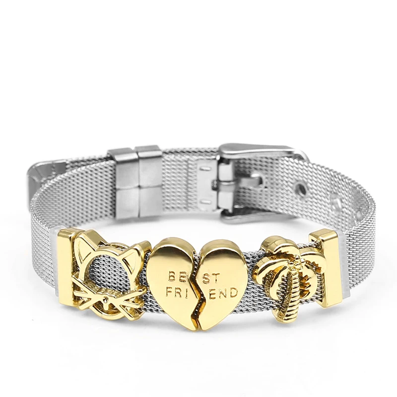 925 модные серебряные часы из нержавеющей стали, сетчатые браслеты для пояса для женщин и мужчин, пара, розовое золото, браслет с подвеской в виде сердца для влюбленных - Окраска металла: YD008-2