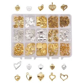 

150pcs Necklace Bracelet Jewelry Making Accessories DIY Handwork Alloy Plated With Box Charm Pendant Set Assorted Heart Shape