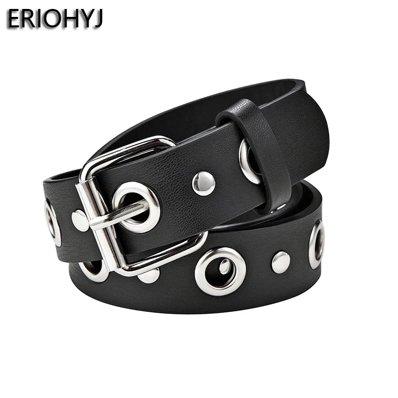 

2020 new hot sale punk style women's pin buckle belt casual decoration hollow eye rivet inlaid ladies belt belt