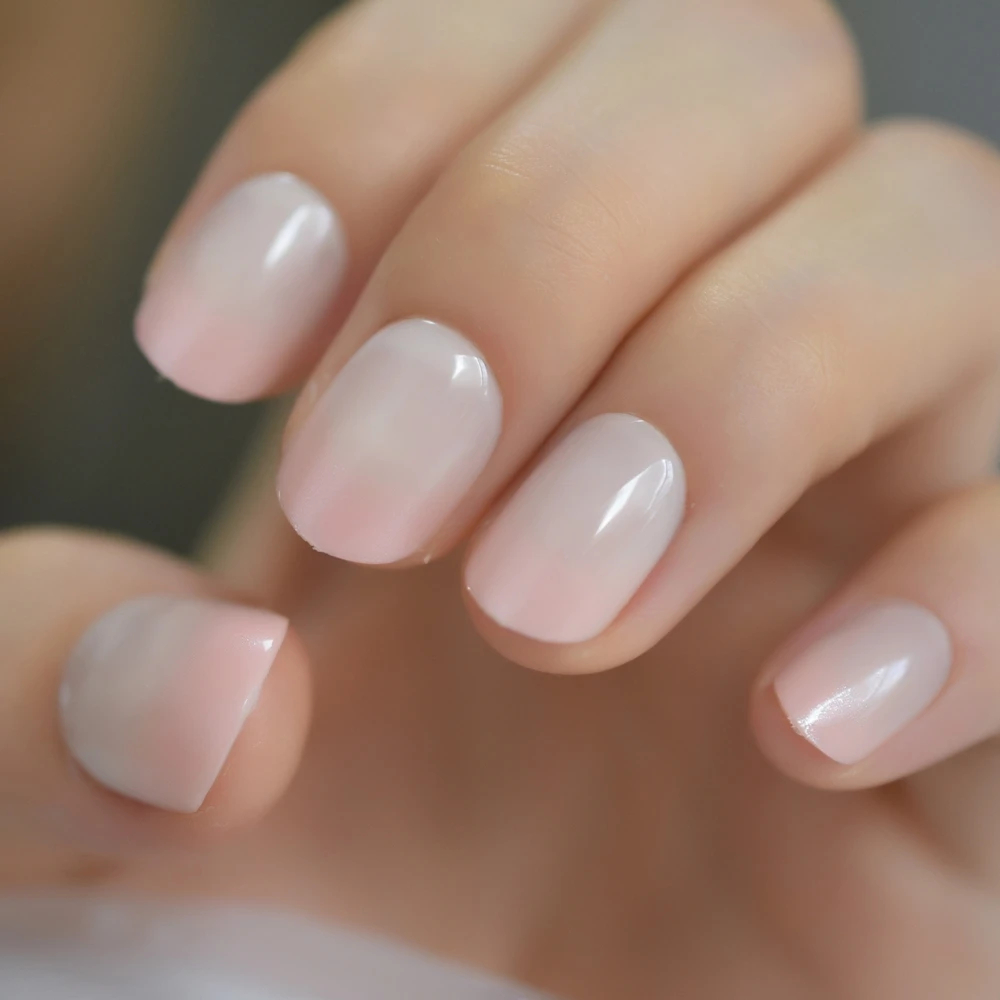 Natural Short Smooth Fake Nail Daily Peach Pink Shimmer French Nail Short  Cute Simple Faux Ongles - False Nails - Aliexpress