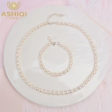 ASHIQI/Детские комплекты ювелирных изделий и более реальные мини натуральный пресноводный жемчуг, ожерелье, браслет, наборы для детей, девочка, прекрасный подарок