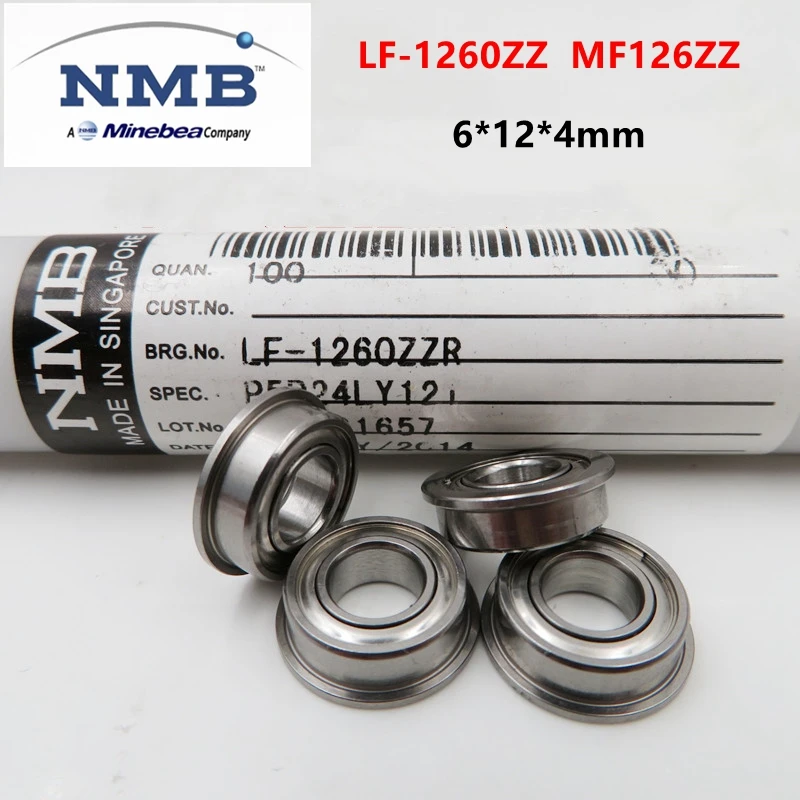 

20pcs/100pcs NMB Minebea high speed flange bearing LF-1260ZZ 6*12*4mm MF126ZZ 1260 MF126 precision miniature ball bearings