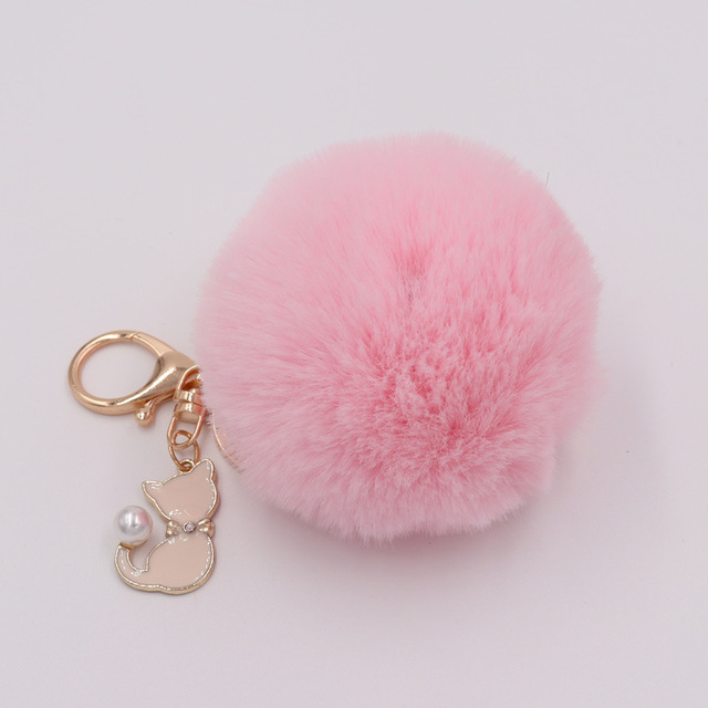 Fur Pompom Keychain Artificial Rabbit Fur Pompom Keychain Kitten Pendant Key Ring Fluffy Handbag Women Keychain Key Ring