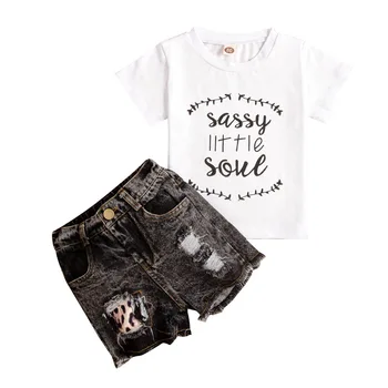 

Pudcoco Fast Shipping 1-6Years Summer New Toddler Baby Girl 2Pcs Clothing Set Letter Printed Short Sleeve Top Denim Pant Outfit