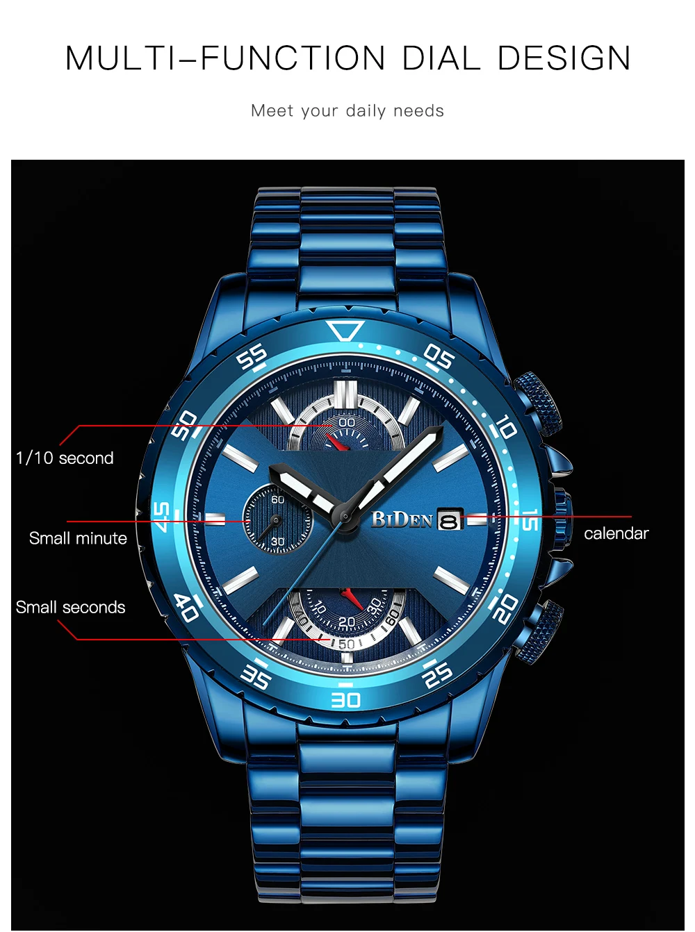 Лучший бренд класса люкс хронограф кварцевые часы мужские спортивные часы военная армия мужские наручные часы часы BIDEN relogio masculino