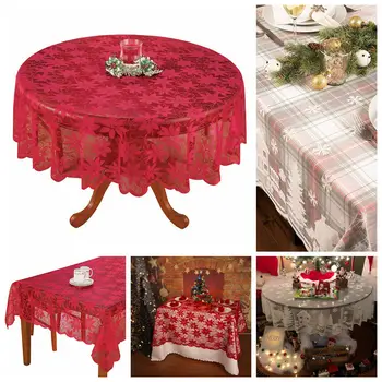 

1Pcs New Xmas Lace Tablecloth Christmas Table Cloth Holiday Party Dinner Table Cover Home Decor White Red Table Cloth