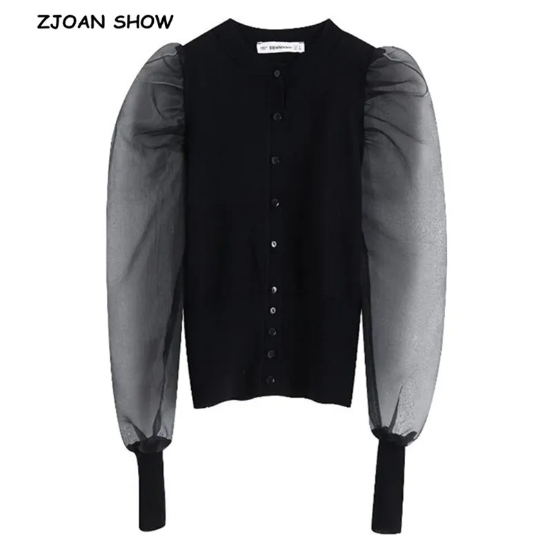 2019 осенний Стильный вязаный однобортный Кардиган из органзы с круглым вырезом и