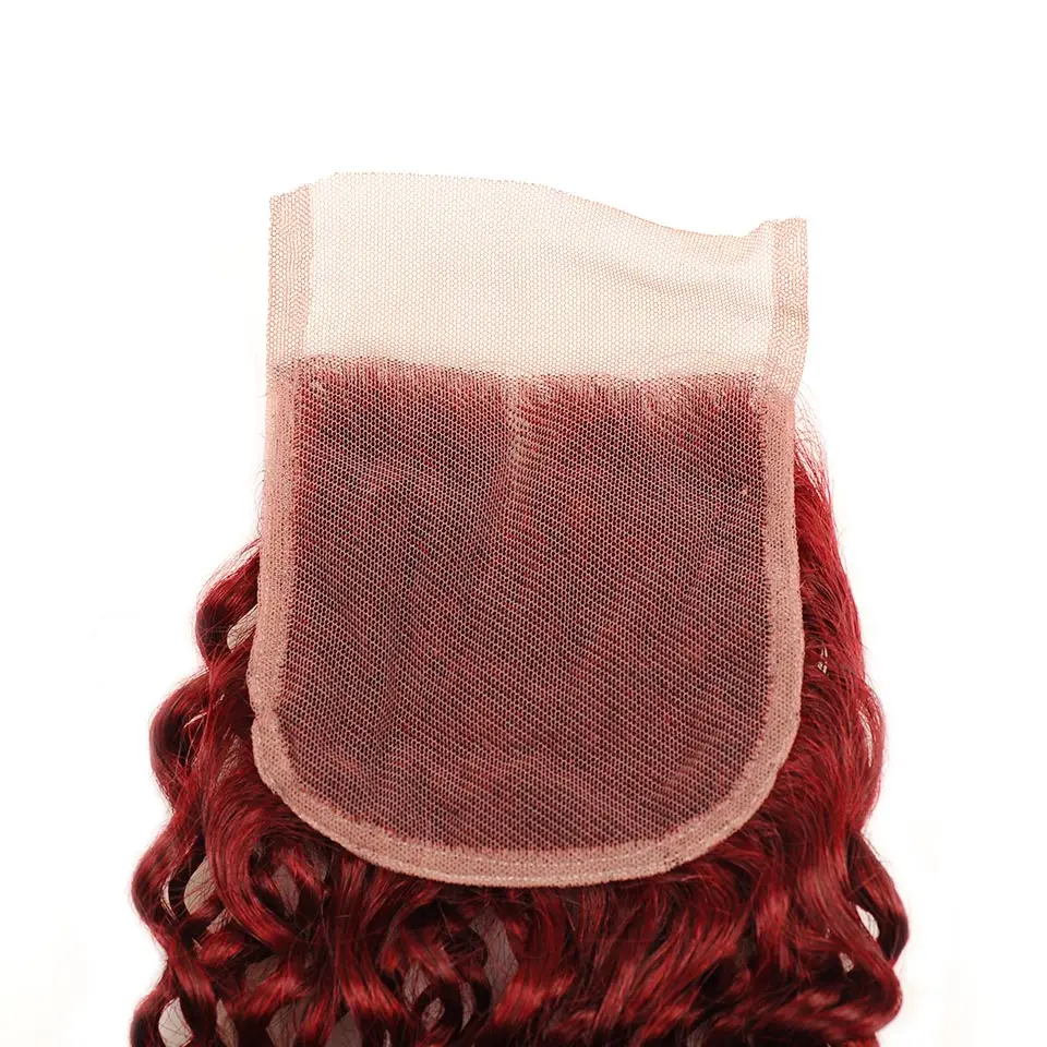 Kinky Curly 3 пряди с закрытием 99J предварительно окрашенные бразильские человеческие волосы пряди с закрытием Pinshair Non-remy с детскими волосами