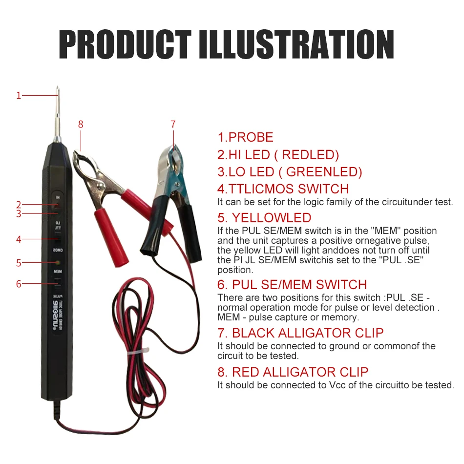 EM4610A Vehicle Diagnostic Logic Probe 5-10VDC Automotive Malfunction Electrical Detector Car Trouble Shooting Repair Tools 5
