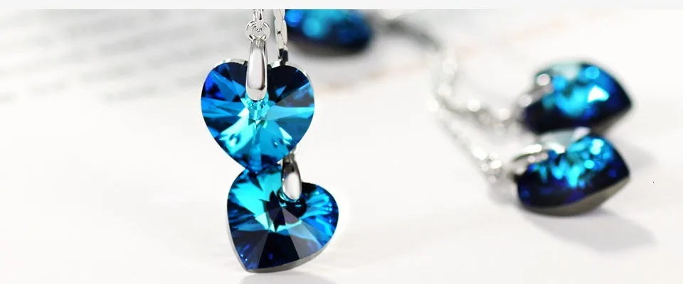 Neoglory синие Австрийские кристаллы, сердце любовь модные Висячие Серьги Висячие романтические для женщин бренд B1