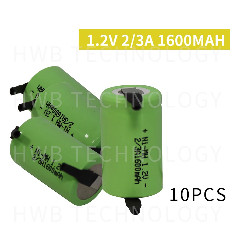 10 шт./лот Оригинальный Новый 1 2 V 2/3A 1600mAh ni mh Ni MH перезаряжаемый аккумулятор с