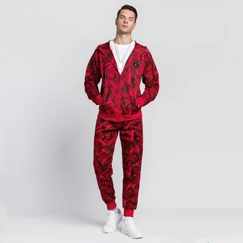 

New 2 Pieces Autumn Running Tracksuit Men's Sweatshirt Cardigan Camouflage Sports Set Gym Clothes Men Zip Up Jogging Wear Suit