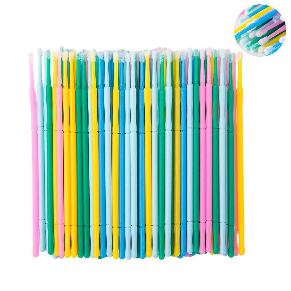 100 unids/bolsa desechables de pestañas cepillos muestra Microbrushes pestaña Herramientas de extensión de pestañas individuales eliminar herramientas aplicadores