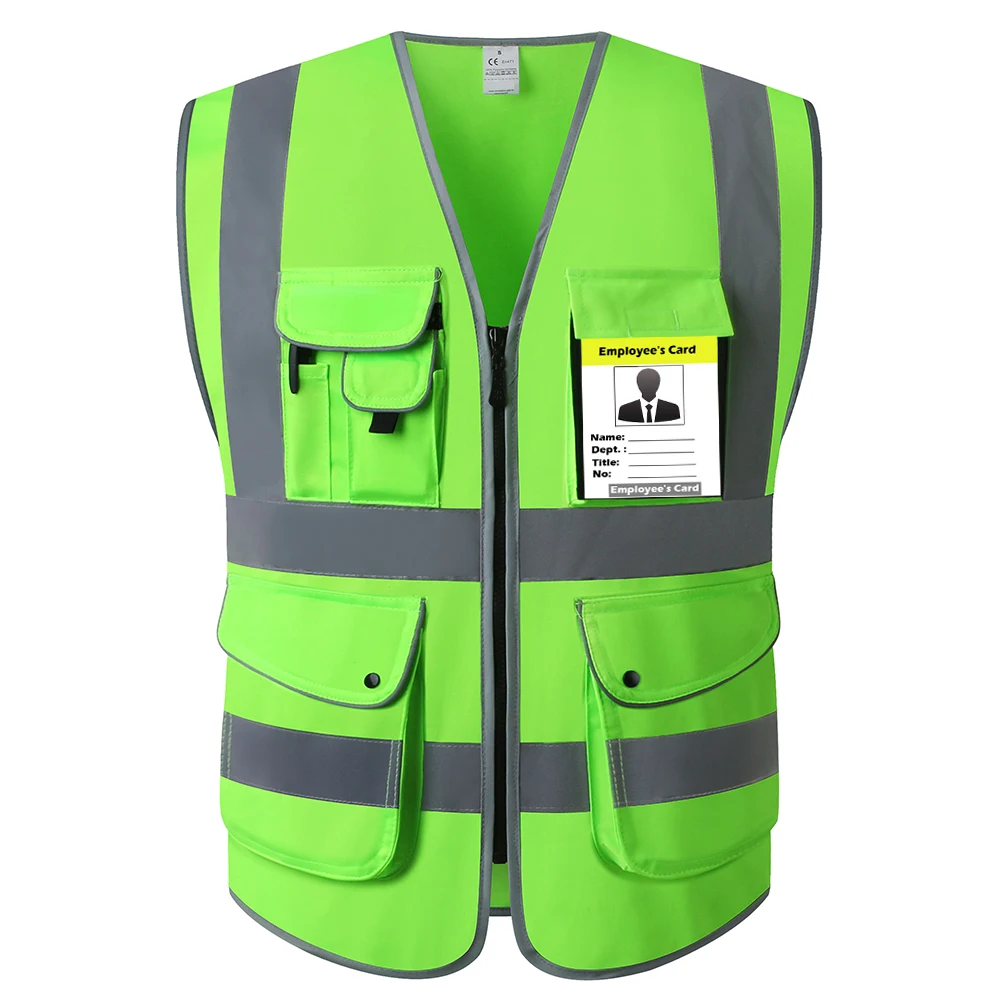 

Reflective Safety Vest With Pockest for Men Green Color Safety Vest with Pockets High Visibility Stripes Zipper Front Closure