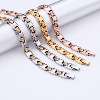 

4 Colors Link Chain Bracelet For Women 19cm Stainless Steel Letter H Pattern Charm Zirconic Bracelets Girl Jewelry Gifts