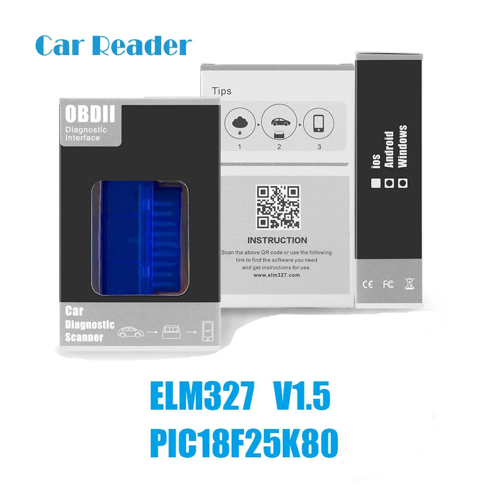 Автомобильный диагностический сканер OBD2 ELM327 чип PIC18F25K80 V1.5 Bluetooth 2019|Считыватели