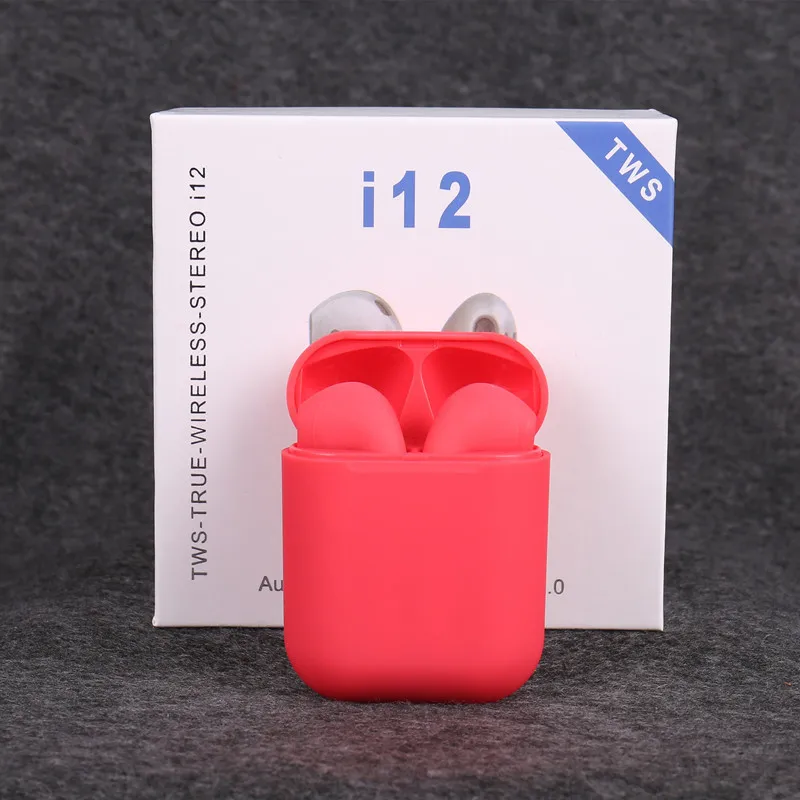 Красный Новые i12 TWS мини беспроводные наушники Bluetooth наушники 5,0 бас наушники сенсорное управление наушники гарнитуры PK i9s i10 i11 i30 tws - Цвет: Красный