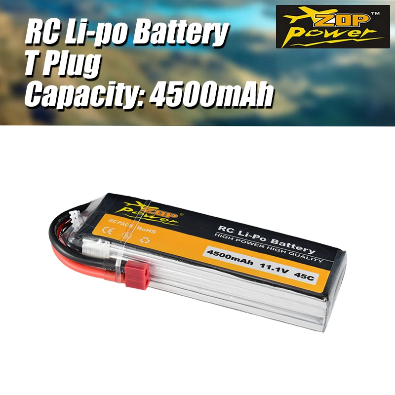 

ZOP Power 11.1V 45C 4500mAh 3S Lipo Battery T Plug Rechargeable for RC Racing Drone Quadcopter Helicopter Car Boat