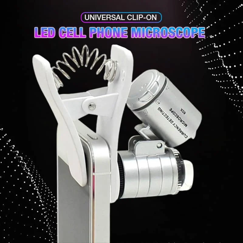 

60X Universal Clip-on LED Cell Phone Microscope Mini 60x Handheld Microscope Loupe Currency Detecting with LED and UV Light