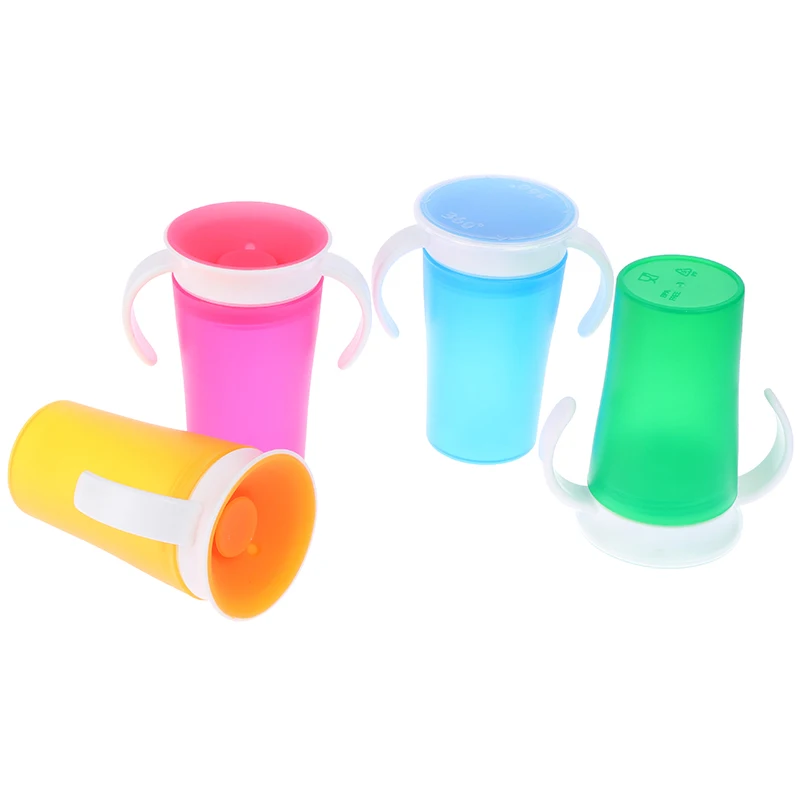 Дети 360 градусов можно поворачивать ребенка обучения питьевой чашки с двойной ручкой откидной крышкой Герметичная Волшебная чашка воды чашка для бутылок