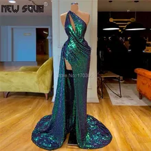 Сексуальные высокие Разделение сбоку вечерние платья с одним плечом мусульманский Саудовский Аравия платье для выпускного вечера с блестками и длинными вечерние формальный костюм, накидка, Восточный халат Vestidos