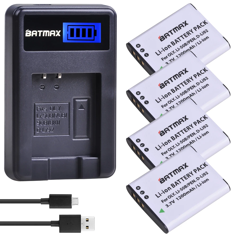 Batmax 1200Mah Li-50B Li 50B D-Li92 Batteria + Lcd Usb Caricabatteria Per Olympus U6010 U6020 Per Pentax Xz-1 Sp-800Uz D-Li92 Dli92