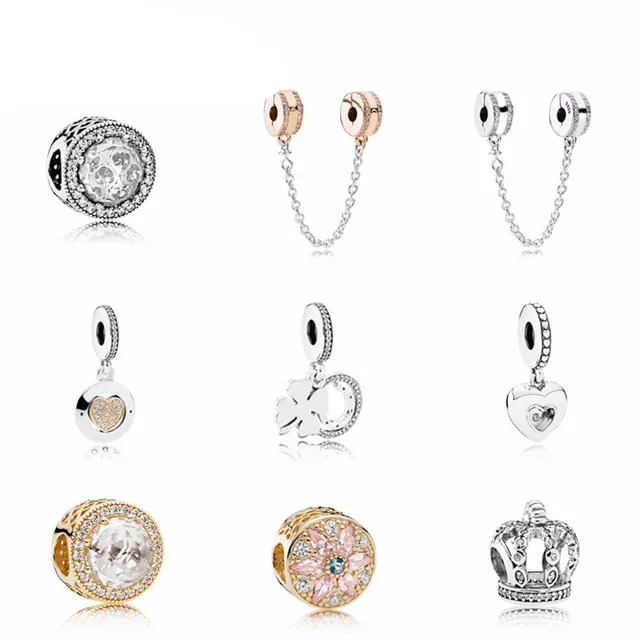 

NEW 100% 925 Sterling Silver Retro Diverse Bead With Clear CZ Safety chain Fit Bracelets DIY bracelet The factory wholesale