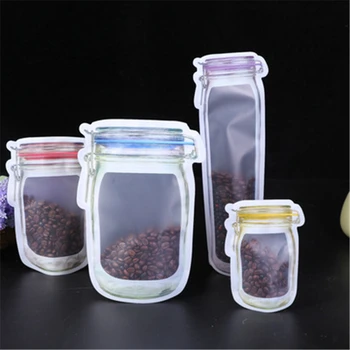 

Reusable Jar Shape Zipper Bag Plastic Bags Zip Lock Leakproof Food Saver Storage Bag Freezer Biscuit Snack Sandwich Ziplock Bags