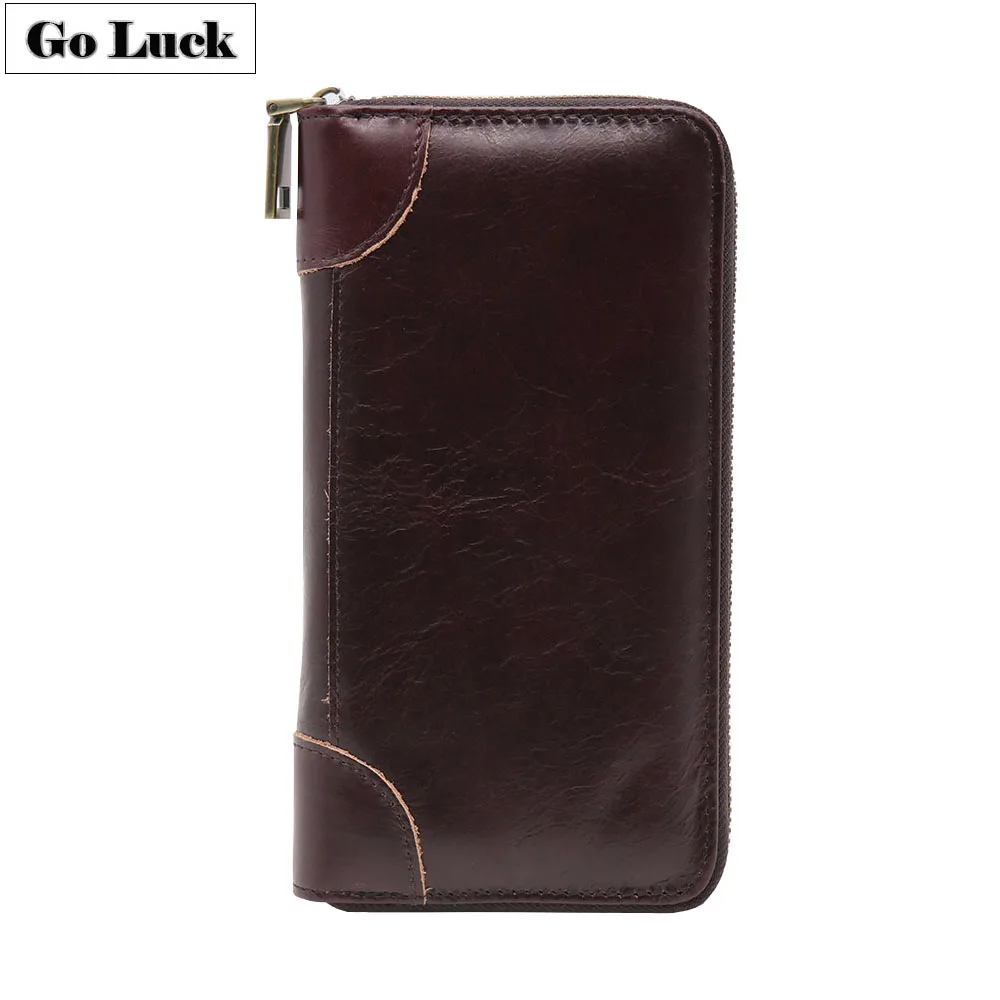 

GO-LUCK Brand Genuine Leather Men Clutch Wallet Men's Purse Credit Cardholder Card Case Cell Phone Pouch Wallets Cartera Mujer